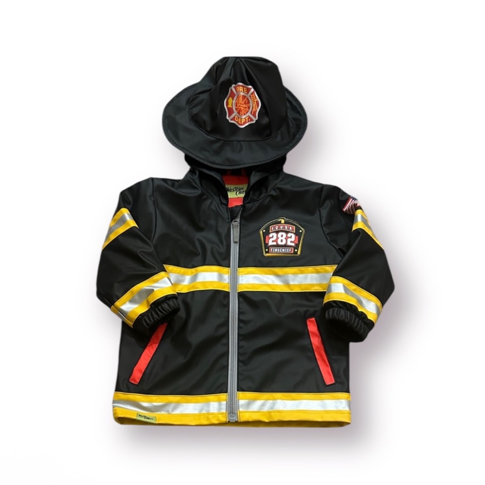 Western Chief Boy’s F.D.U.S.A Fire Chief Raincoat Jacket and Hat Set - Picture 2 of 9
